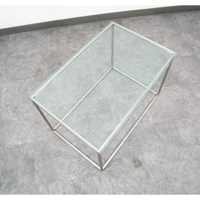 Mid Century Modern End Table Side Metal Glass Vintage Silver Rectangular MCM For Sale - Image 4 of 12