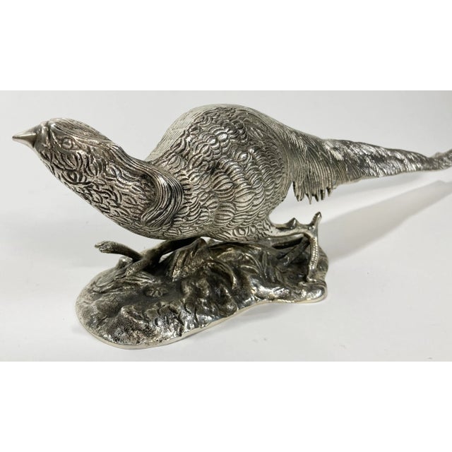 Late 19th Century Antique Victorian Silver Plate Pheasant Sculptures, a Pair For Sale - Image 5 of 12