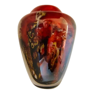 80's Red Art Glass Vase Artist Signed “kc ‘81”