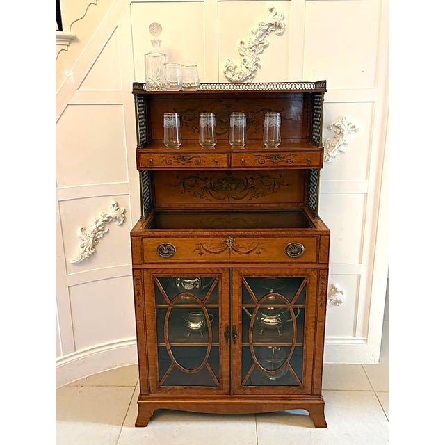 19th Century Antique Georgian Sheraton Satinwood Marquetry Inlaid Display Cabinet, 1800 For Sale - Image 5 of 18