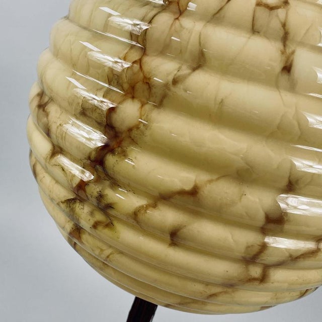 Opaline Glass and Burnished Brass Beehive Ball Pendant, Germany, 1930s For Sale - Image 10 of 18