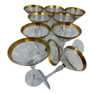 Set of 10 Vintage Gold Encrusted Champagne Coupes