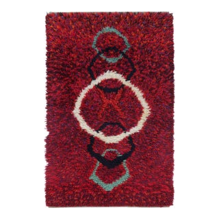 Vintage Swedish Rya Rug With Red Field and Concentric Geometry - Rug & Kilim For Sale