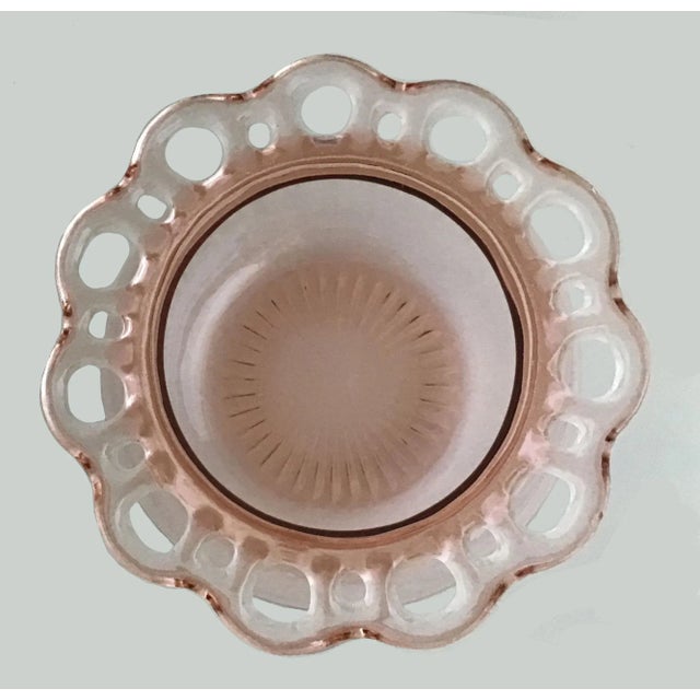 Vintage Lace Edge Depression Pink Glass Flower Bowl For Sale In New York - Image 6 of 12