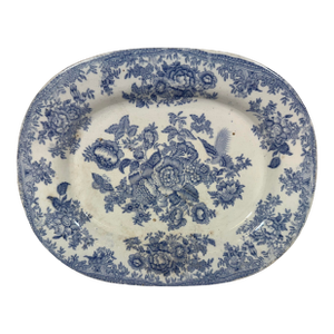 Antique 19th Century Light Blue Asiatic Pheasants Transfer-Ware Serving Platter From England - Circa 1880