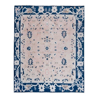 Neutral and Blue Colors Oversized Wool Turkish Rug For Sale