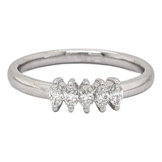 Diamond Band Ring in Solid 14k Gold | Marquise 3.5x2mm | Earth Mined Diamonds, Size 6.75 For Sale