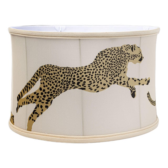 The House of Scalamandré Leaping Cheetah Drum Shade, Beige For Sale