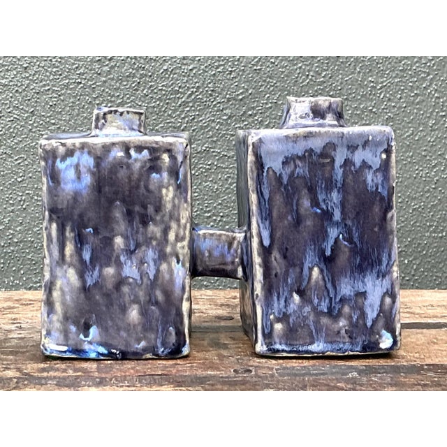 Vintage Dual Cubic Ceramic Vase For Sale - Image 4 of 12