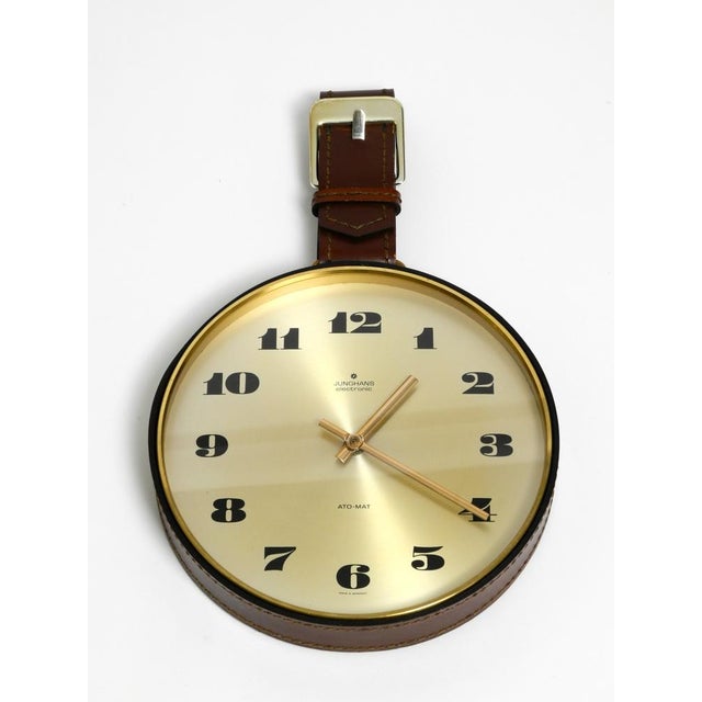 Brown Junghans Brass Wall Clock with Leather Strap, 1960s For Sale - Image 8 of 18