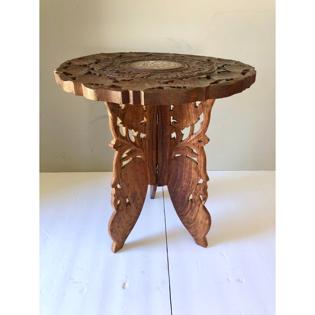 Middle Eastern Syrian Inlaid Carved Wood Table Chairish