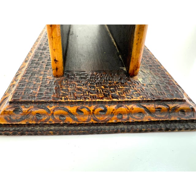 Antique 1920's Pyrography Wood Letter Holder, Hand-Burned Desk Organizer For Sale In Little Rock - Image 6 of 11