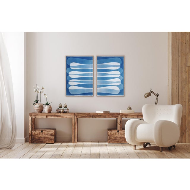 2020s Contemporary Printmaking, Minimalist Handmade Cyanotype, Elipse Shapes Diptych on Watercolor Paper, 2026 For Sale - Image 5 of 9