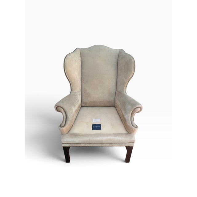 Ralph Lauren Home Devonshire Suede Wingback Chair For Sale - Image 9 of 17