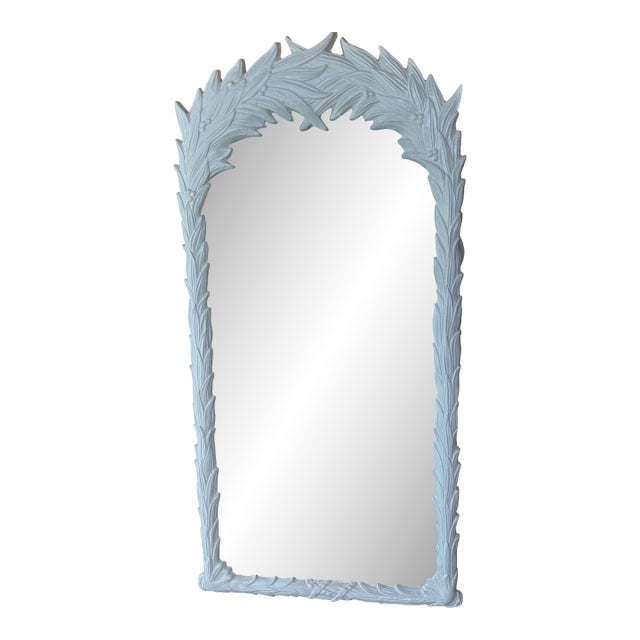 Vintage Newly Lacquered White Roche Style Palm Frond Leaves Leaf Wall Mirror For Sale