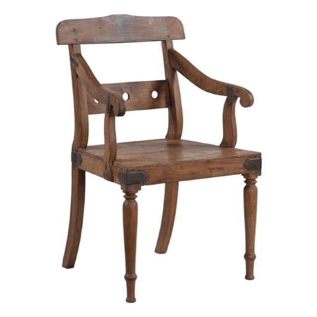 Vintage Anglo-Indian Teakwood Armchair For Sale