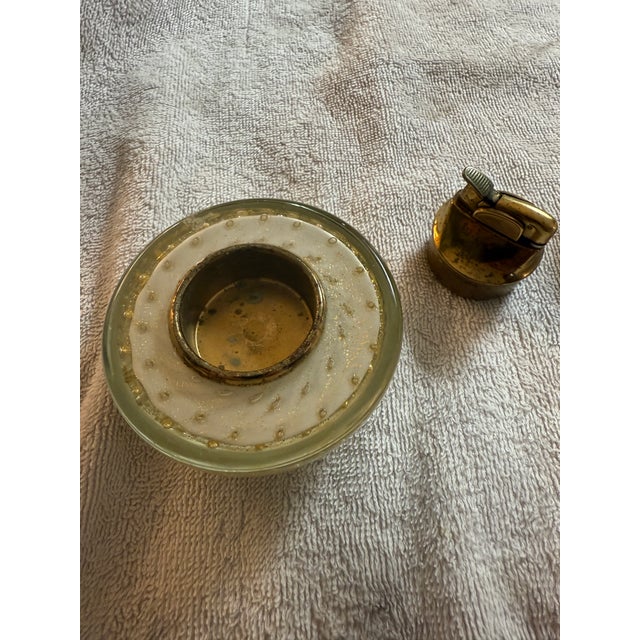 Mid 20th Century Murano Art Glass Smoking Set, Bullicante White With Gold Flecks For Sale - Image 17 of 18