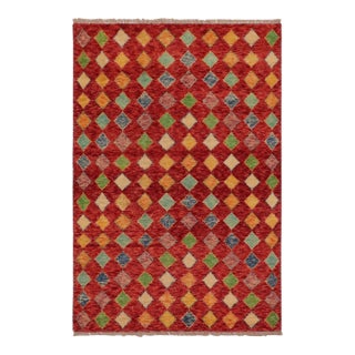 Modern Balochi Red/Blue Wool Rug - 3'3''x5'0'' For Sale