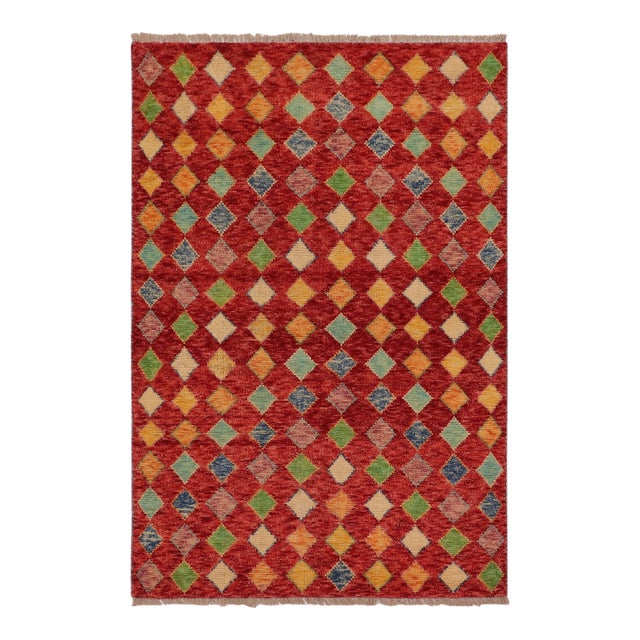 Modern Balochi Red/Blue Wool Rug - 3'3''x5'0'' For Sale