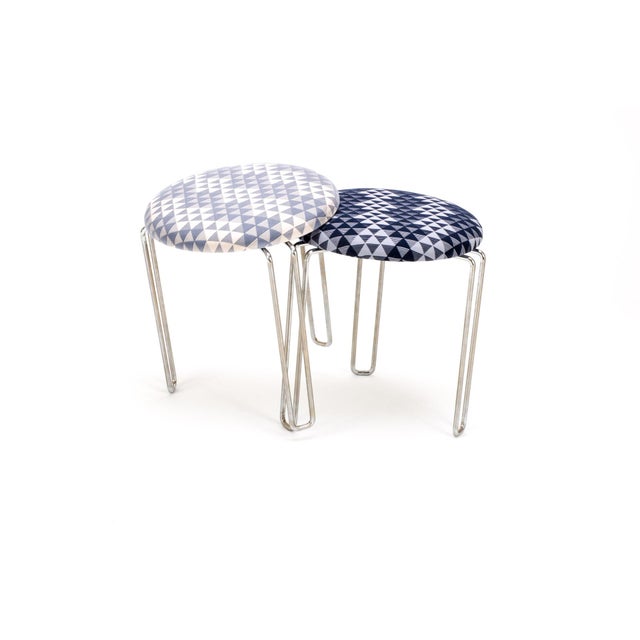 Mid 20th Century Italian Mid 20th Century Chrome Hairpin Stools in Milton Textiles - A Pair For Sale - Image 5 of 5