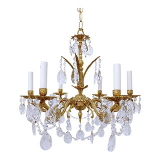 Vintage Spanish Chandelier With Crystal Prisms For Sale