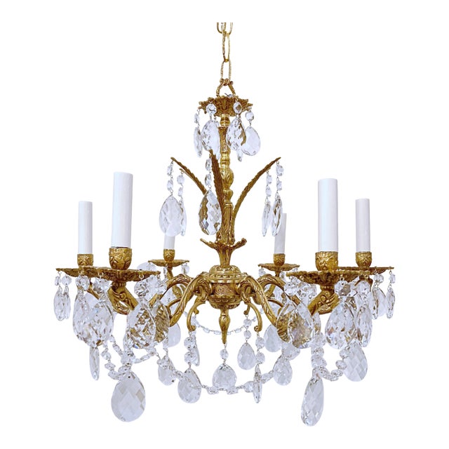Vintage Spanish Chandelier With Crystal Prisms For Sale