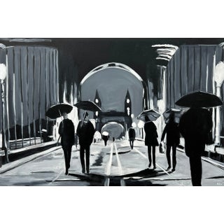 Black & White Painting of Hammersmith Bridge in London - Unique Original Art by British Urban Landscape Artist, 2010 For Sale