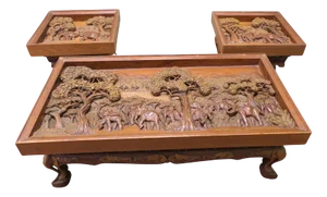 Art Deco Teak Coffee Tables with Carved with Elephants, 1920, Set of 3