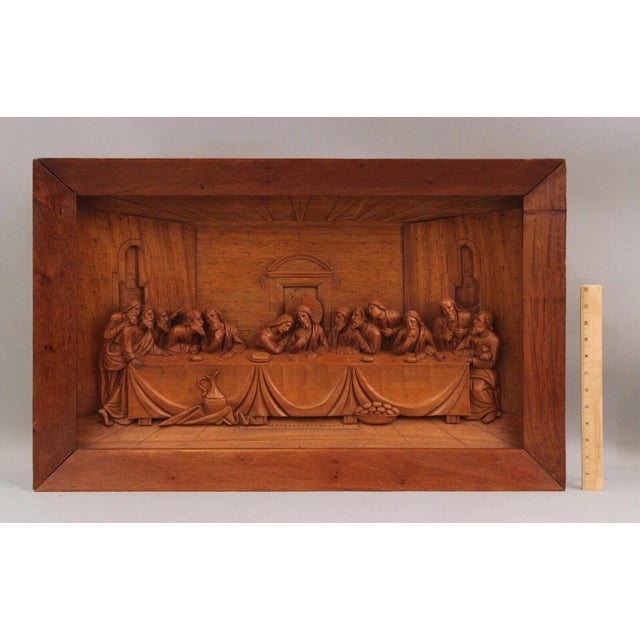 Antique Hand Carved Wood Wall Sculpture Religious Catholic DaVinci's Last Supper For Sale - Image 4 of 10