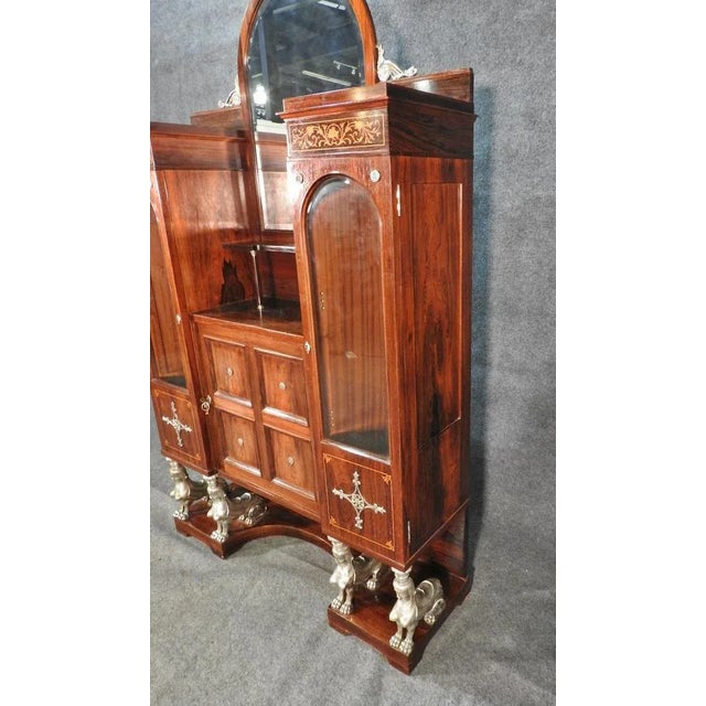 Bronze Monumental French Inlaid Rosewood Bronze Figured Vitrine China Cabinet For Sale - Image 8 of 11