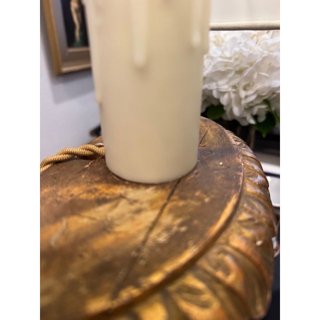 Antique Giltwood Architectural Fragment Lamp, Custom Shade, Professionally Wired For Sale - Image 10 of 10