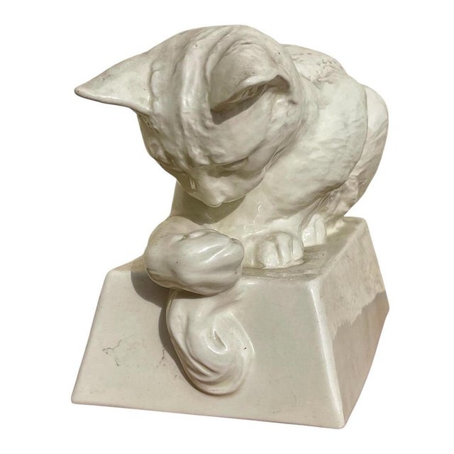 Young Cat in Creil and Montereau Earthenware by Ernest Gazan For Sale - Image 5 of 12