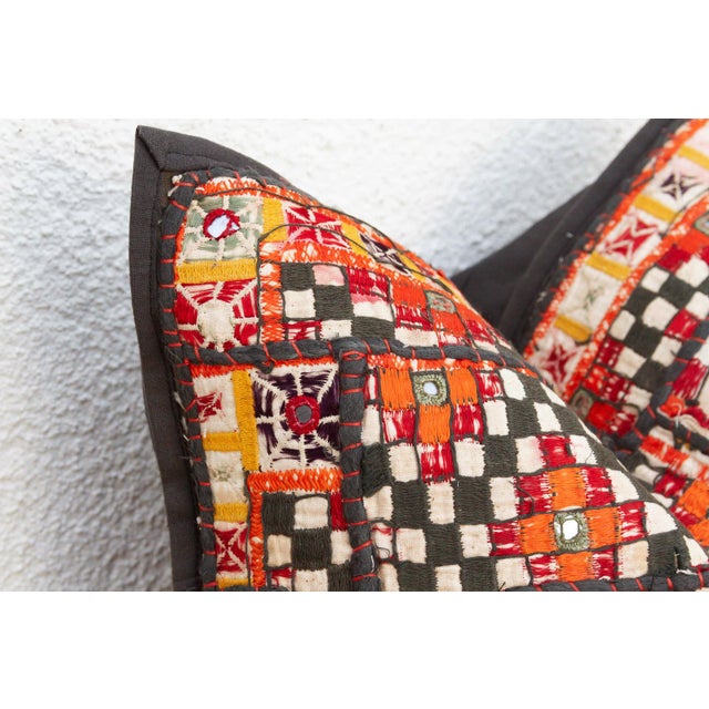Tribal Checkered Motif Antique Jaisalmer Pillow For Sale In Los Angeles - Image 6 of 7
