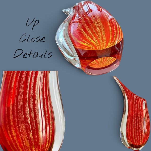 Murano Style Sommerso Art Glass Vase-Red Gold-Hand Blown-Modernist-Sculptural For Sale - Image 9 of 11
