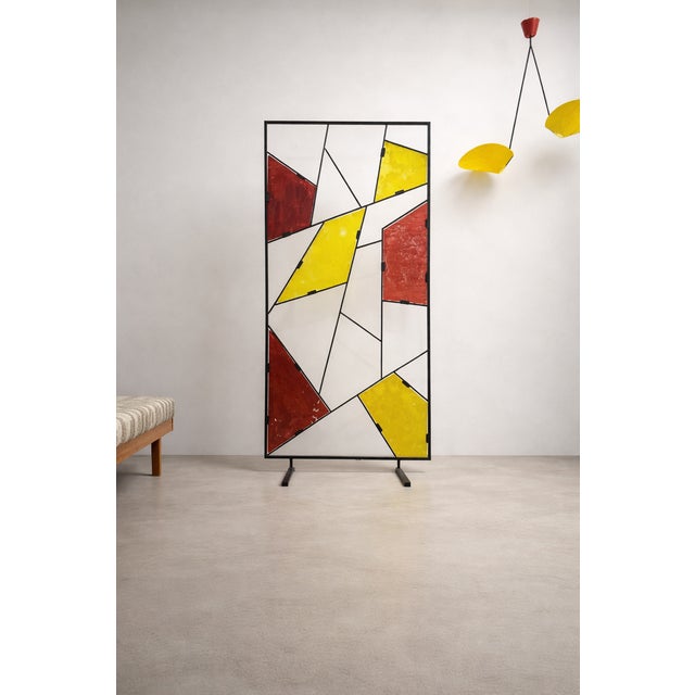 1970s Mid-Century Modern Geometric Room Divider with Textured Colored Glass, 1970s For Sale - Image 5 of 16