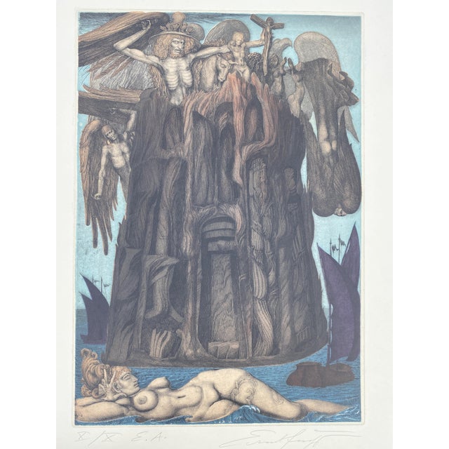 Ernst Fuchs, The Prison of Icarus, 1975, Aquatint Etching For Sale - Image 3 of 13