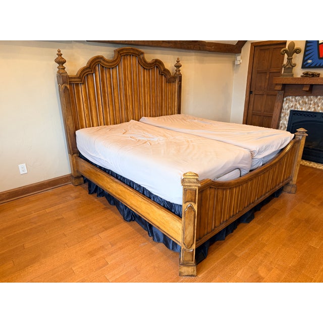 This fabulous Drexel Heritage "Venetian" bed frame is a study in traditional craftsmanship, featuring an ornate carved...
