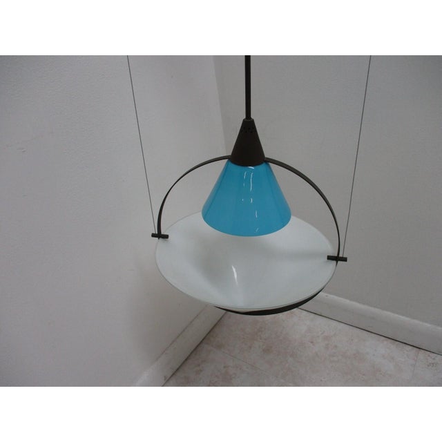 1980s Vintage Italian postmodern Tension Glass Hanging Pendant Chandelier For Sale - Image 5 of 9