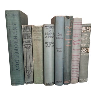 Vintage Library Book Stack Green Sea Sage Blue For Sale