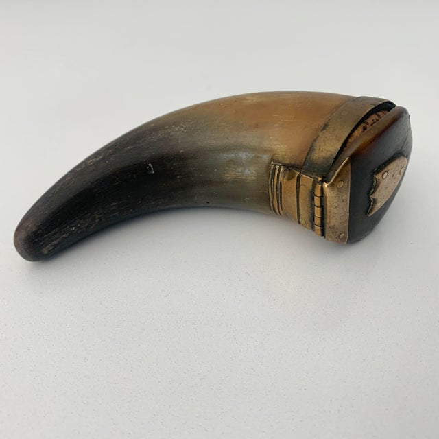 Rustic European 19th Century Scottish Horn Snuff Mull With Brass Crest For Sale - Image 3 of 7