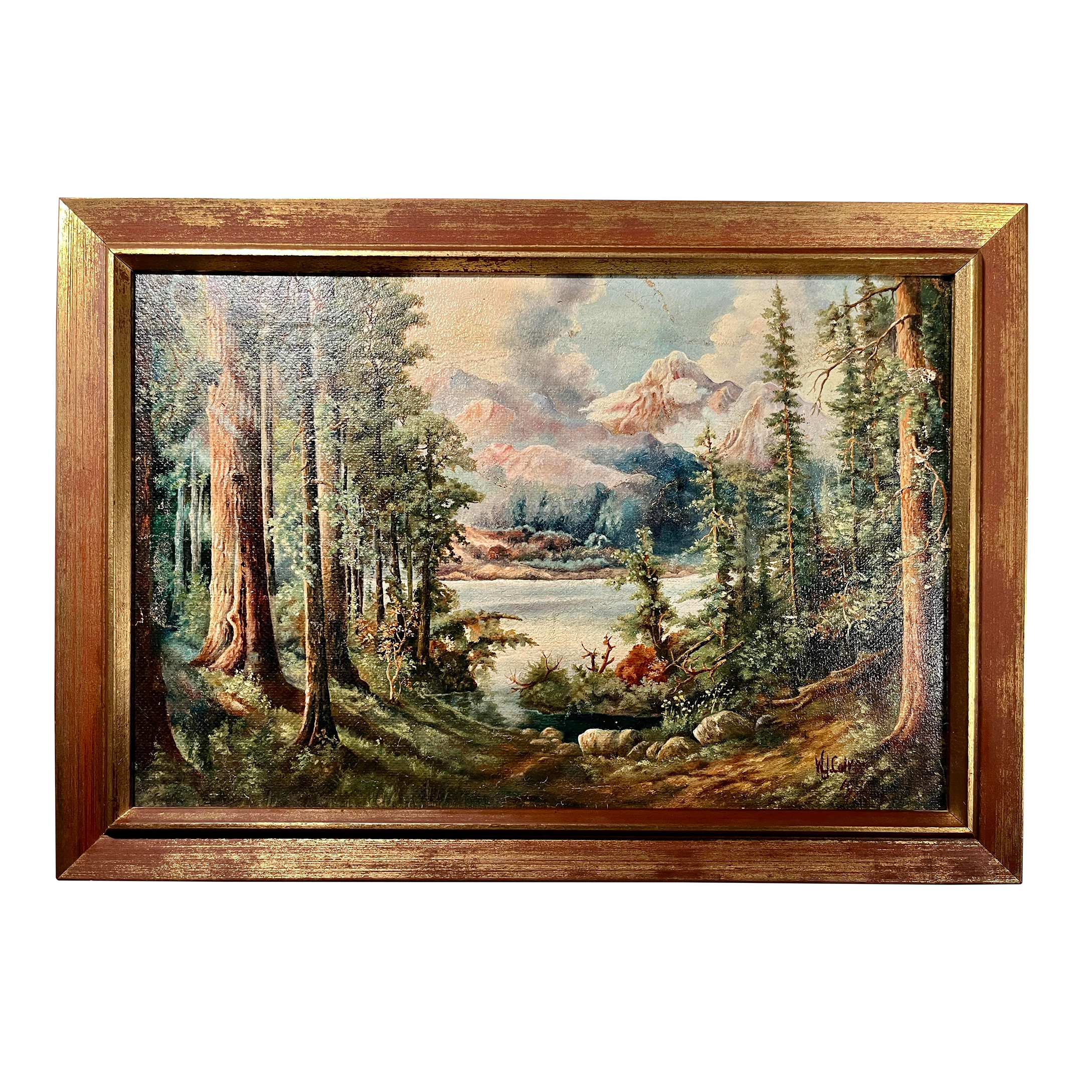 1932 Original Oil on Board Forest Landscape Painting Framed