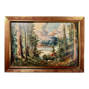 1932 Original Oil on Board Forest Landscape Painting Framed & Signed