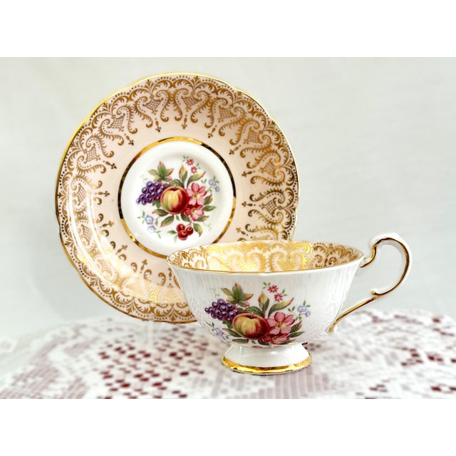 1960s Paragon Pale Peach Fruit Orchard Teacup and Saucer, Vintage Victorian Teacup For Sale - Image 5 of 8