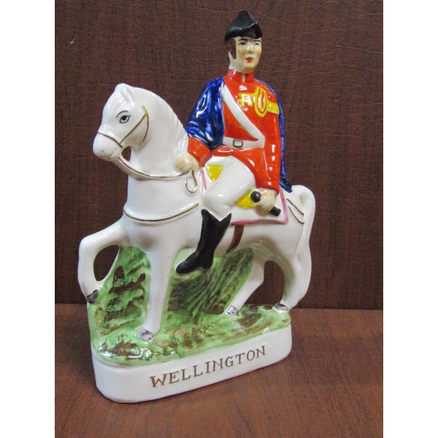 Ceramic Antique Staffordshire Style Wellington Horseback Figurine Ceramic 10" L For Sale - Image 7 of 12