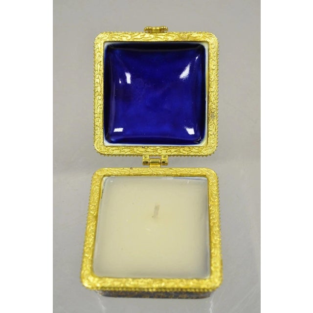 Blue Vintage Cobalt Blue Porcelain Egg Gold Gilt Hinged Lid Candle Trinket Box - 2 Pc For Sale - Image 8 of 12