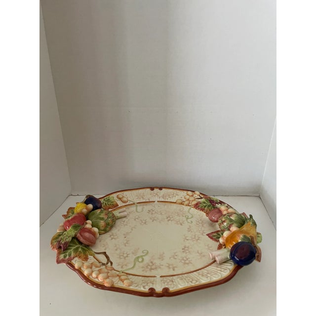 Boho Chic 1950s Vintage Fitz & Floyd "Venetian Romance" Majolica Hand Painted Ceramic Large Serving Platter For Sale - Image 3 of 7