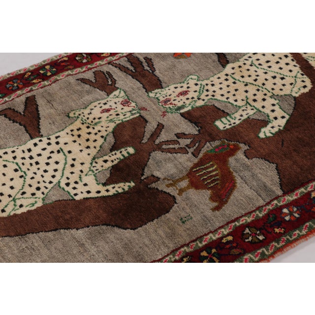1950s Vintage Gabbeh Wool Runner With Leopard Pictorials by Rug & Kilim, 1950-1959 For Sale - Image 5 of 10