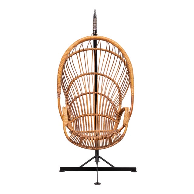 Rattan Hanging Chair by Rohé Noordwolde, Holland, 1960s For Sale