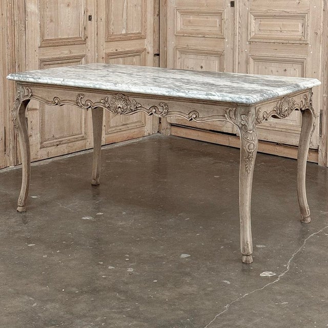 French Antique 19th Century Louis XV Stripped Table With Marble Top For Sale - Image 3 of 18
