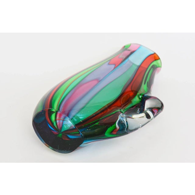 Modern Vintage Signed Murano Striped Glass Pitcher or Object in Turquoise, Green, Pink, Red, Clear, Italy For Sale - Image 3 of 10